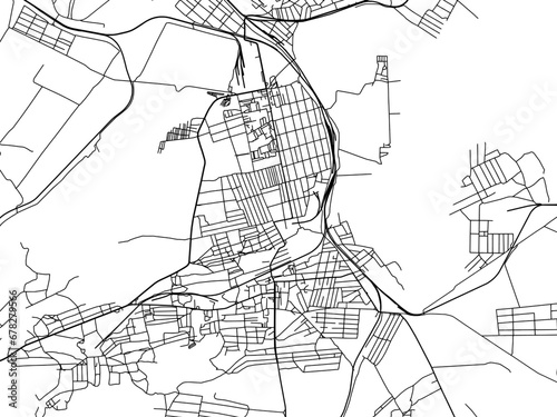 Vector road map of the city of Snizhne in Ukraine with black roads on a white background.