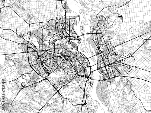 Vector road map of the city of Kyiv in Ukraine with black roads on a white background.