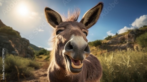 Happy donkey pleased to welcome you. photo