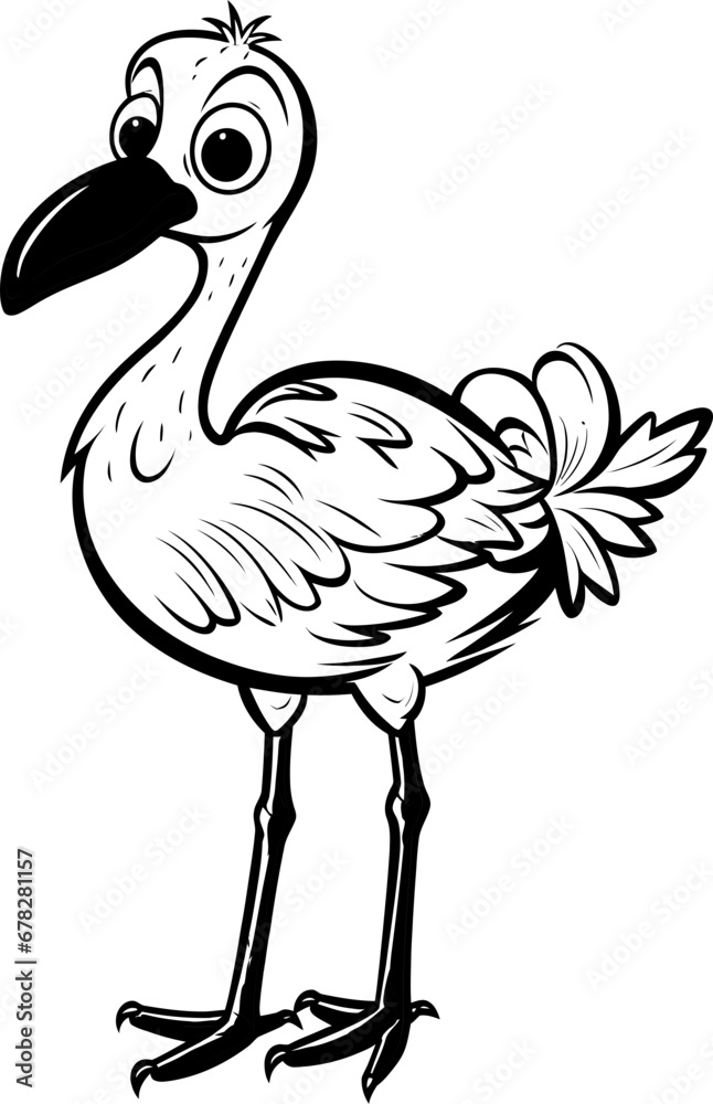 Fototapeta premium Flamingo animal black and white coloring page, vector image