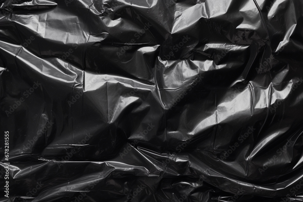 Crumpled plastic wrap. Abstract black background, plastic shopping bag. Crumpled plastic wrap. Abstract black background, plastic shopping bag.