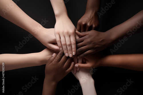 Multicultural Community Unity. Diverse Hands Joining in a Circle, Embracing Inclusivity, Equality, and Collaboration in a Global Society