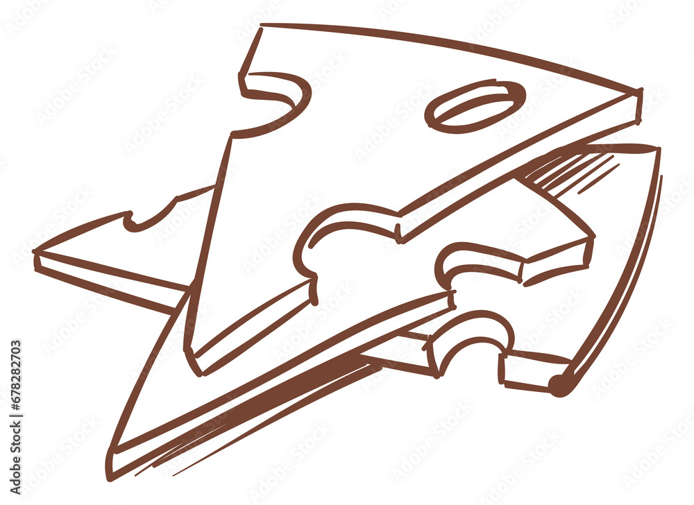 Cheese slices sketch. Triangle pieces cut engraving Cheese slices sketch. Triangle pieces cut engraving