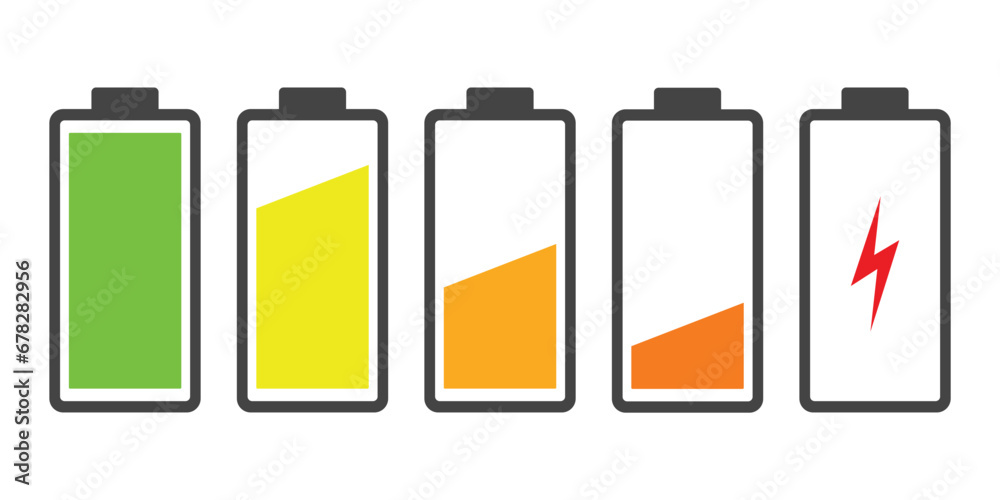 Icon showing battery status and battery charging, vector illustration on a white background. Icon showing battery status and battery charging, vector illustration on a white background.