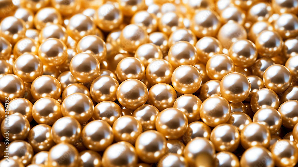 Beautiful golden pearls as a background, close-up Beautiful golden pearls as a background, close-up