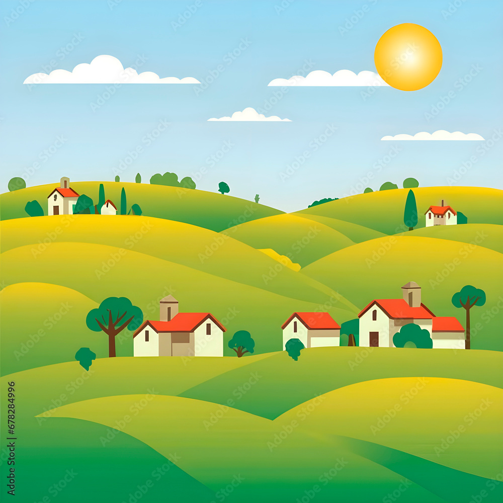 Fototapeta premium landscape with field and house