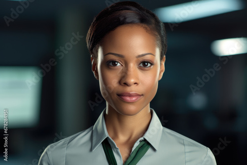 Woman confidently poses for picture in stylish shirt and tie. This image can be used to represent professionalism  fashion  and empowerment
