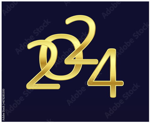 2024 Happy New Year Holiday Abstract Gold Graphic Design Vector Logo Symbol Illustration With Black Background