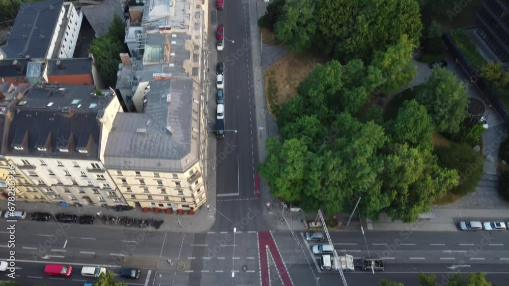 Top view of traffic on an European street in the city of Munich