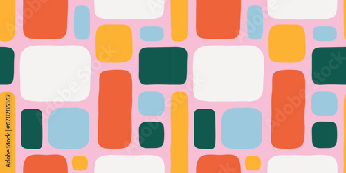 Abstract geometric shapes seamless pattern. Trendy colorful shape background design. Vintage decoration wallpaper, artistic style texture print.