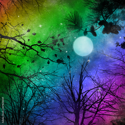 Moon Rainbow Forest Background Design - Lunar Graphic photo