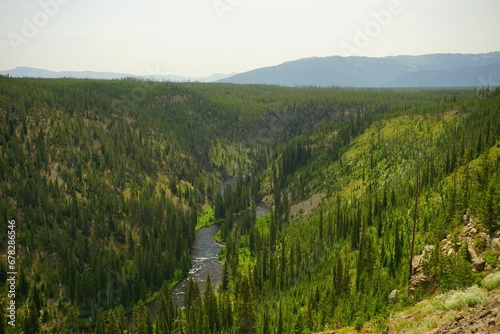 High angle shot of Lewis River in Yellowstone National Park, USA photo