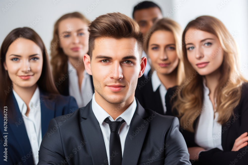 Group of business people gathered together for photo, perfect for corporate marketing materials or team building promotions Group of business people gathered together for photo, perfect for corporate marketing materials or team building promotions