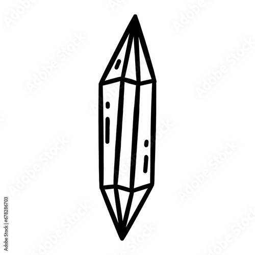 Crystal diamond. Gemstone magic. Crystal with consciousness, conducting pure energies. Black and white vector isolated illustration hand drawn doodle. Icon single element