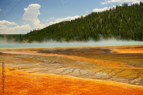 Scenic view of Grand Prismatic Spring in Yellowstone National Park, USA