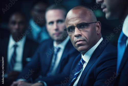 Group of men sitting together. This image can be used to represent teamwork, collaboration, friendship, or casual meeting. It is suitable for business, social, or educational contexts photo