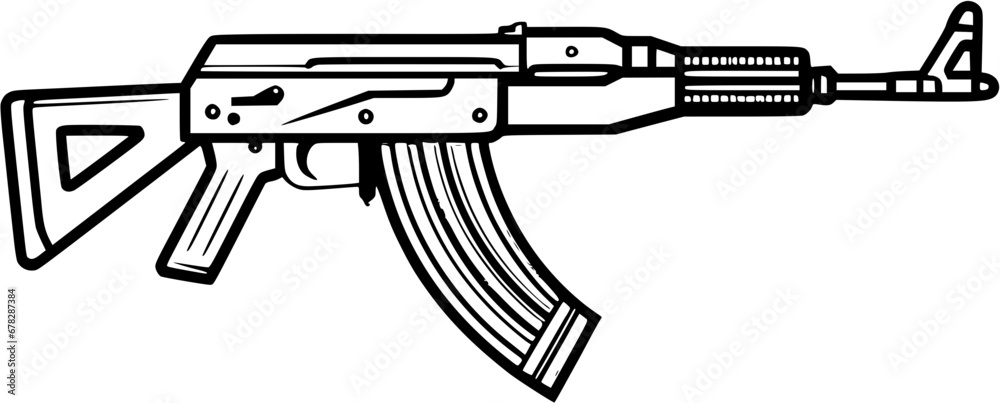 AK47 War Military Vintage Outline Icon In Hand-drawn Style Stock Vector ...