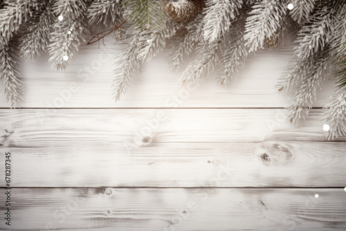 A Festive Christmas Tree Branch with Snowflakes on a Rustic White Background