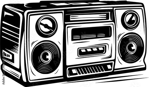 Vintage Retro Stereo Radio Icon in Hand-drawn Style