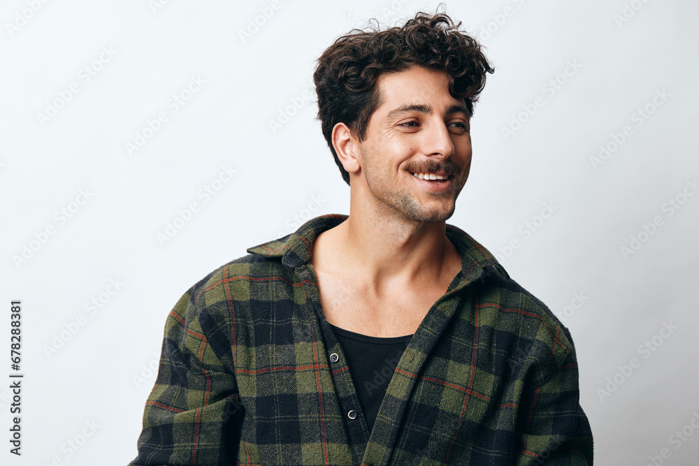 Smile man guy fashion natural handsome copyspace happiness portrait face trendy shirt hipster
