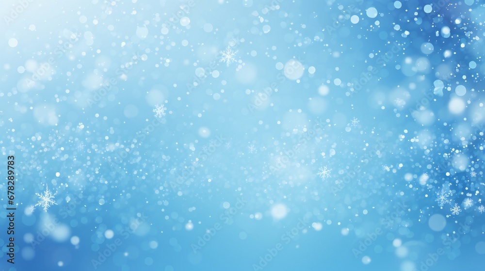 Blue christmas background with bokeh lights snowflakes