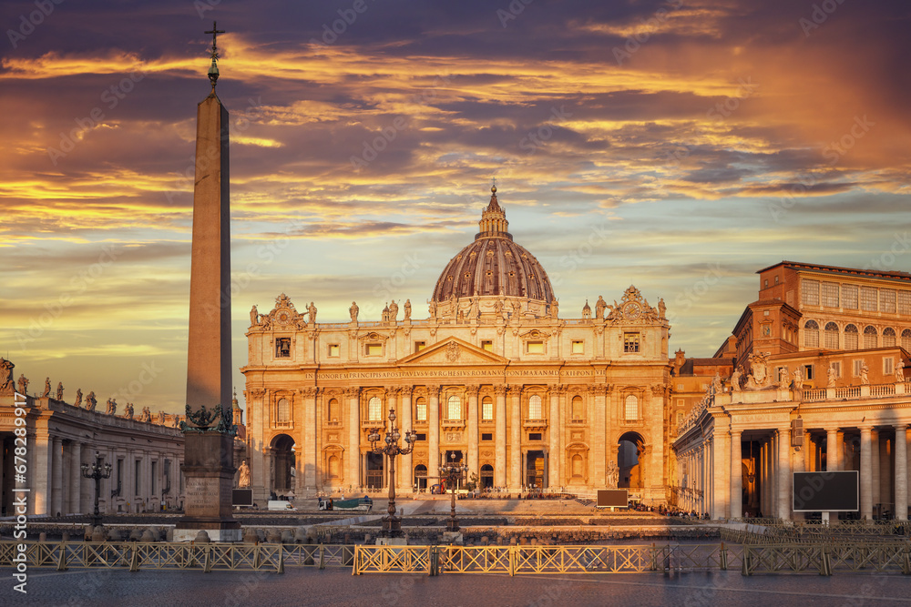St. Peter's Basilica with a beautiful sunrise sky, Vatican City, Italy