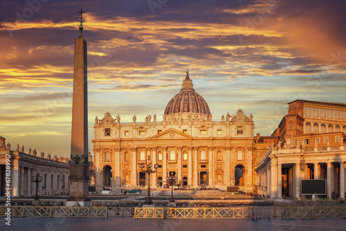 St. Peter's Basilica with a beautiful sunrise sky, Vatican City, Italy