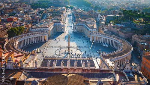 St. Peter's Basilica Square, panoramic view from the dome of the basilica, Vatican City, Italy photo