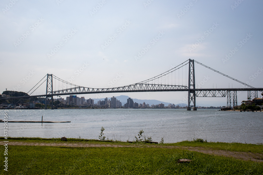 Beautiful Hercílio Luz suspension bridge, postcard of the city of Florianópolis Santa Catarina Brazil Brasil Beautiful Hercílio Luz suspension bridge, postcard of the city of Florianópolis Santa Catarina Brazil Brasil