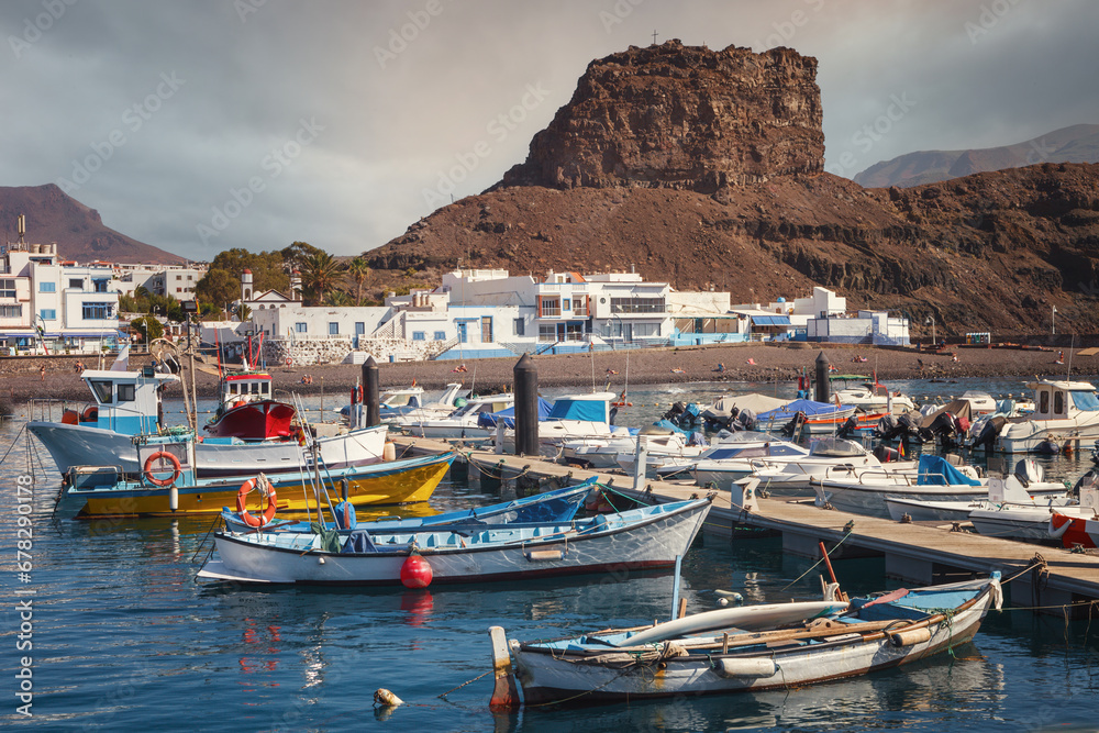 Boats moored in the port of Agaete, Gran Canaria, Spain