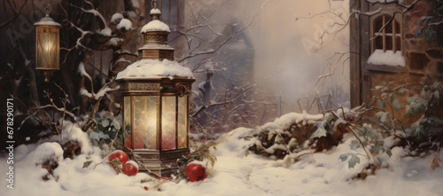 A Winter Night's Glow: A Serene Scene of a Snow-Covered Street Light