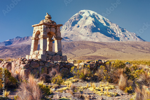 Monument in the Sajama National Park, altiplano Bolivia photo