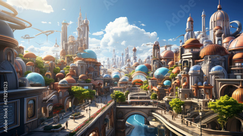 Generative ai panoramic view of future city skyline