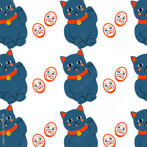 pattern with maneki - dark kitten with mask
