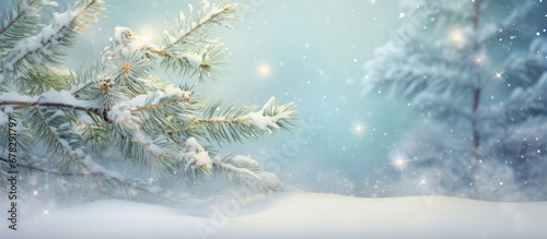 Winter Wonderland: Tranquil Snowy Landscape with Majestic Pine Tree