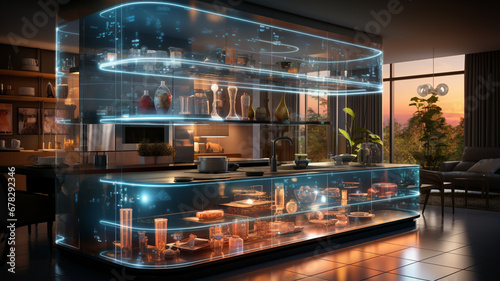 glass showcase in modern kitchen.