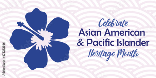 Asian American, Pacific Islander Heritage month vector banner with tropical hibiscus icon, hand drawn hawaiian flower silhouette. Greeting card, AAPI print