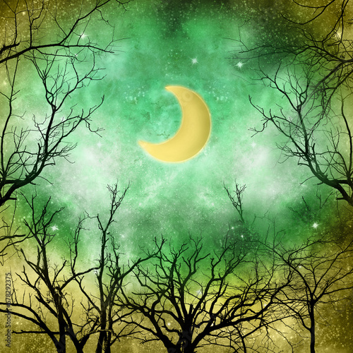 Ombre Green Golden Yellow Background Graphic - Moon Forest Design 