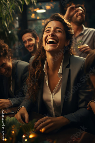 Generative ai multiethnic friends laughing having fun socializing in a pub
