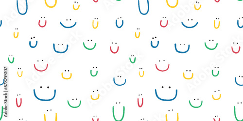 Hand drawn seamless pattern with cute smiles. Colored doodle different smiles for card, fabric, wrapping paper, notepad covers, wallpapers isolated on white background. photo
