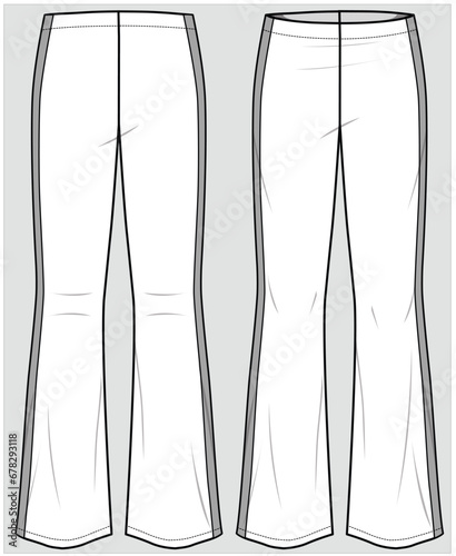 WIDE LEG FLARED FIT BOTTOM WITH SIDE TAPING DETAIL PANTS TROUSER DESIGN FOR WOMEN AND TEEN GIRLS FASHION FLAT VECTOR