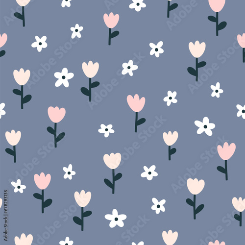 Floral seamless vector pattern with small flowers. Simple hand-drawn style. Motifs scattered liberty. Pretty ditsy for fabric, textile, wallpaper. Digital paper in pastel palette.