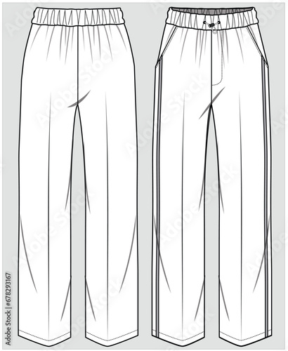 STRAIGHT LEG FIT CIGARETTE FIT PANTS TROUSER SIDE CONTRAST TAPING DETAIL FOR WOMEN AND TEENS WEAR FASHION FLAT DESIGN