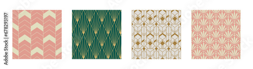 Set of Vintage Art Deco Seamless Pattern. Line art geometric gold shapes. Modern ornaments vector illustration. Gatsby retro elegant background for fabric, wallpaper or wrapping