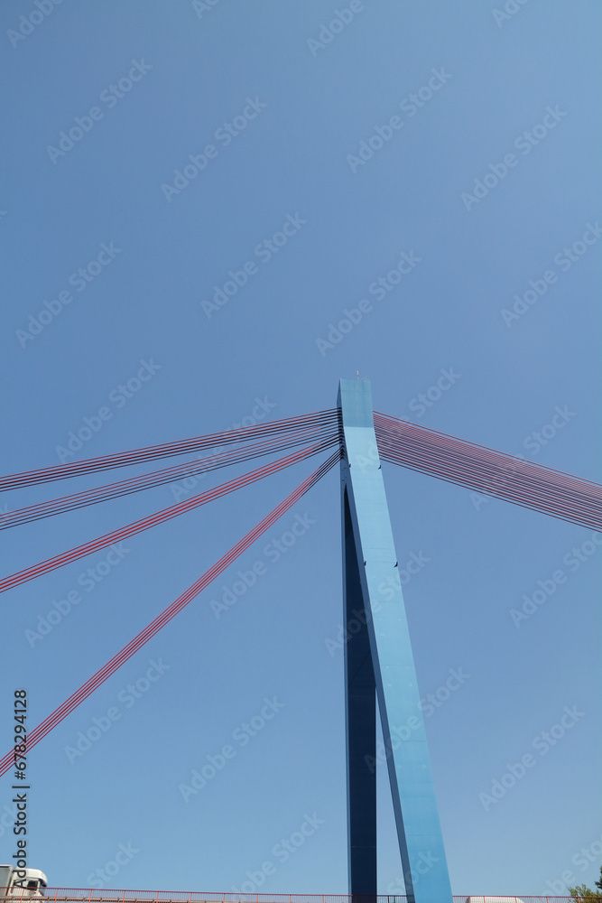Bridge, cable construction of the Rhine bridge near Speyer, transport route in Germany Bridge, cable construction of the Rhine bridge near Speyer, transport route in Germany