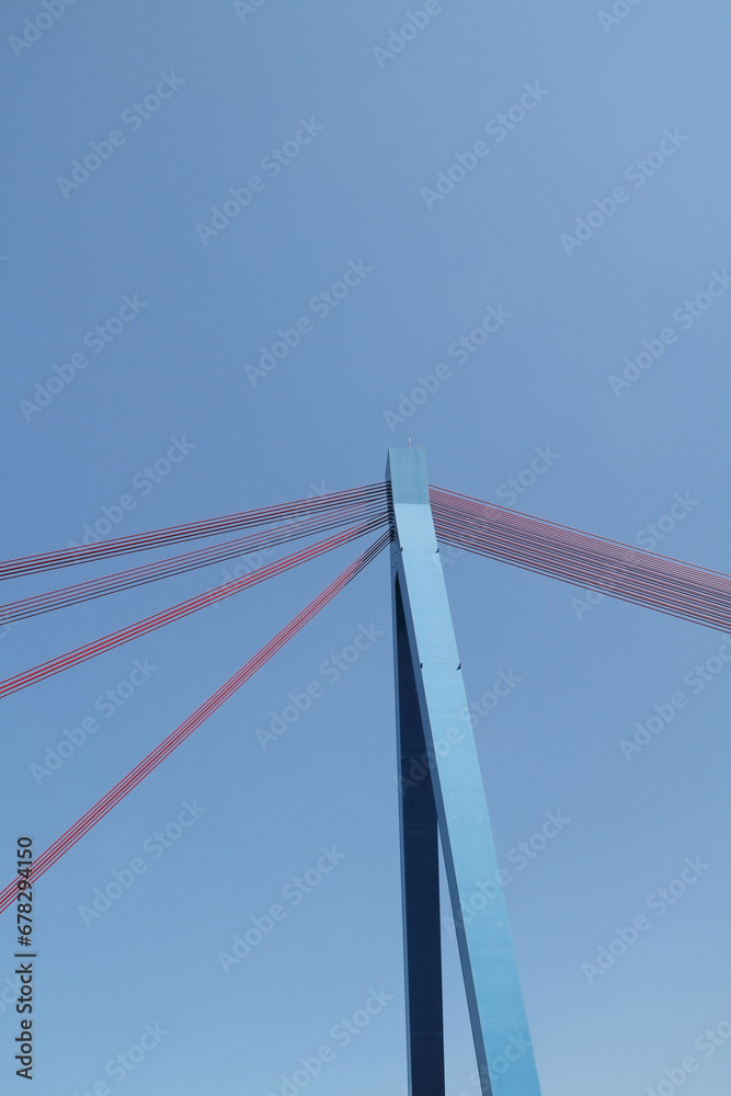 Bridge, cable construction of the Rhine bridge near Speyer, transport route in Germany Bridge, cable construction of the Rhine bridge near Speyer, transport route in Germany