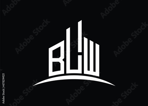 Letter BLW building vector monogram logo design template. Building Shape BLW logo.