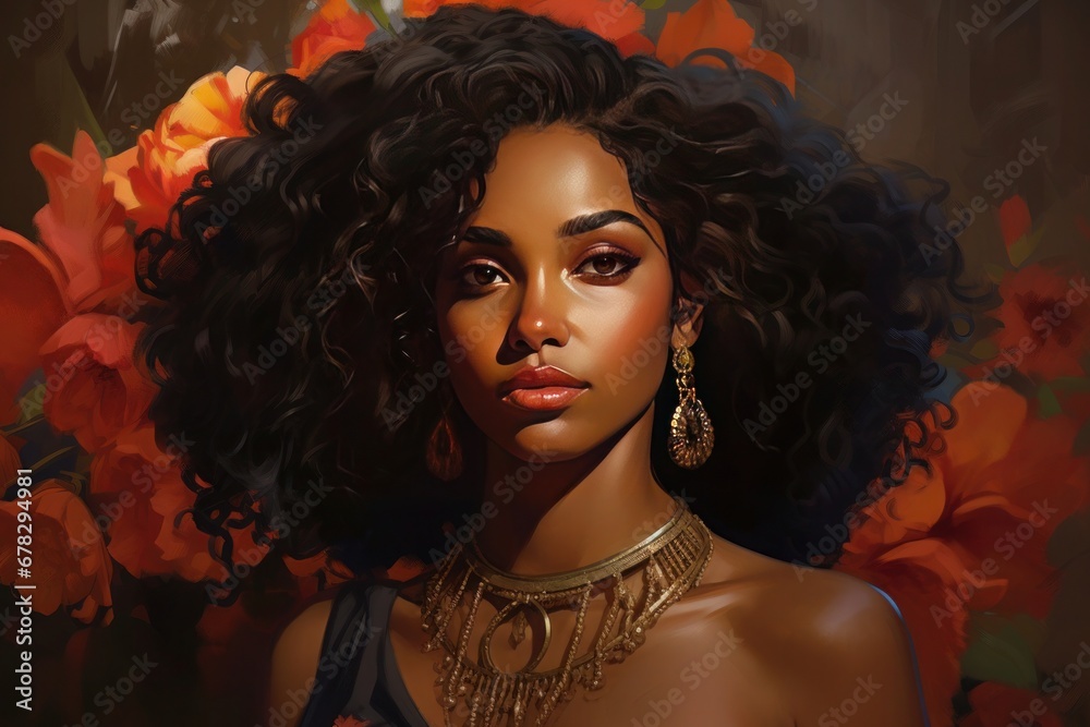 Fototapeta premium Portrait of black woman in the style. Generative AI.