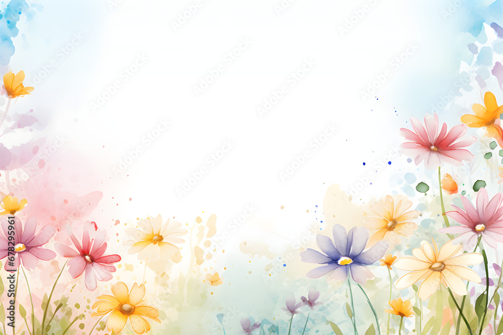 Abstract floral background. Flower frame in watercolor style.