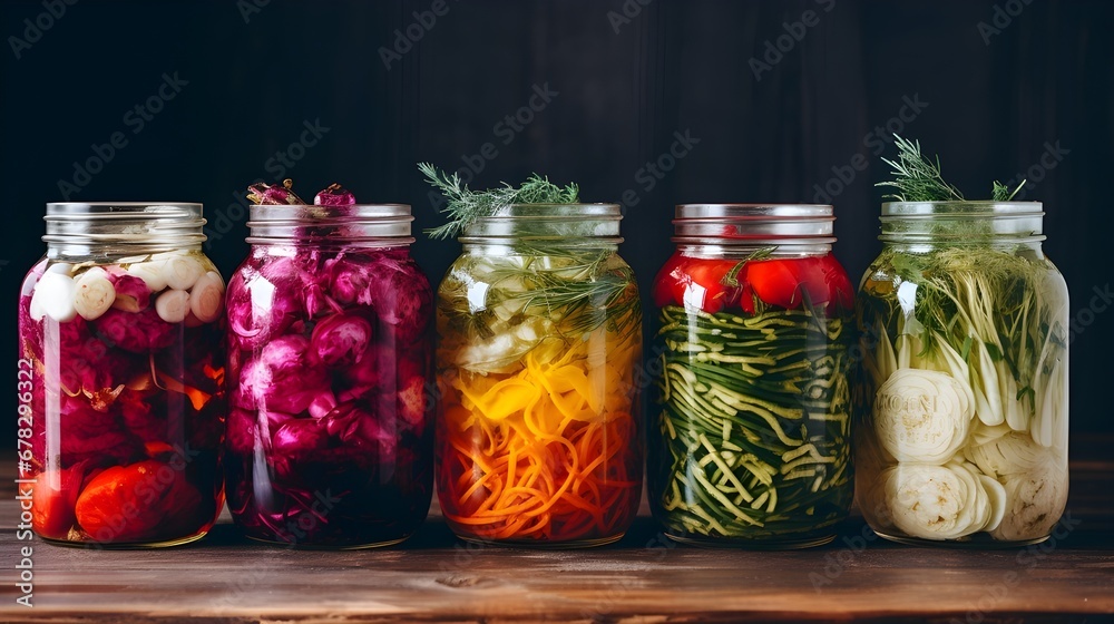 Set of fermented food in jars.Showcasing a variety of different fermented foods. Set of fermented food in jars.Showcasing a variety of different fermented foods.